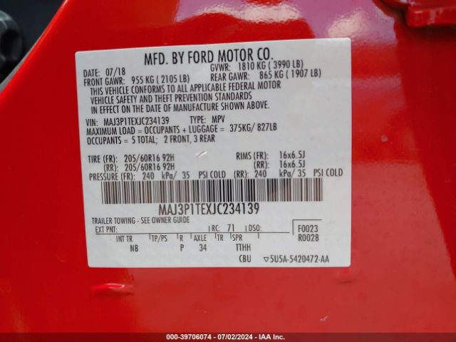 Photo 8 VIN: MAJ3P1TEXJC234139 - FORD ECOSPORT 