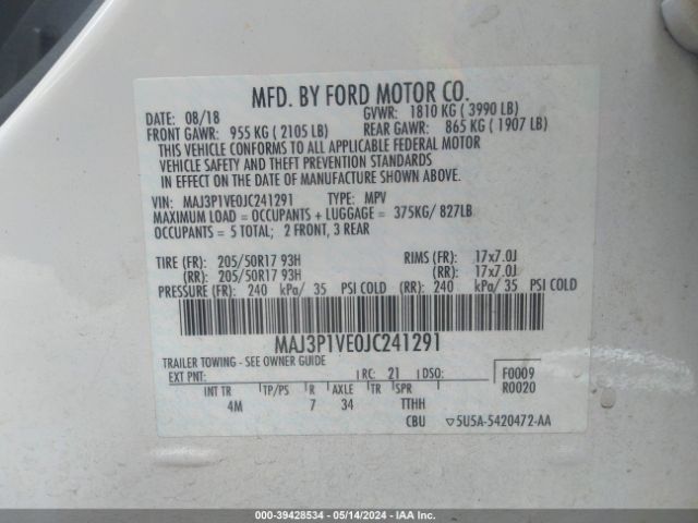 Photo 8 VIN: MAJ3P1VE0JC241291 - FORD ECOSPORT 