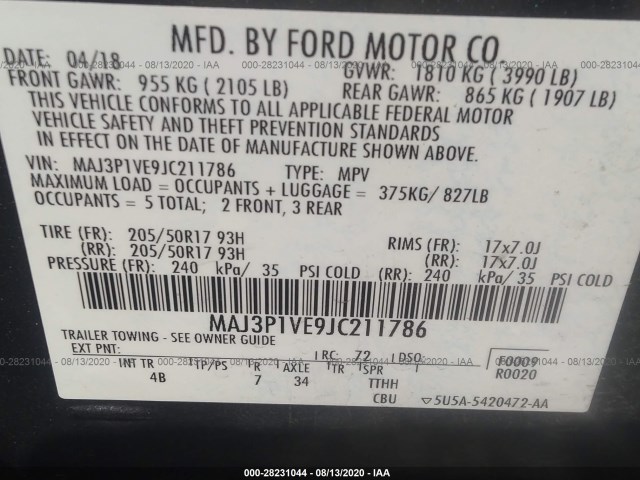 Photo 8 VIN: MAJ3P1VE9JC211786 - FORD ECOSPORT 