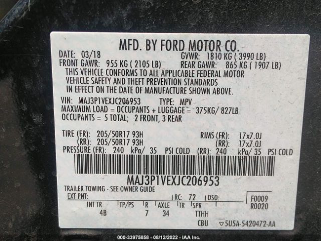 Photo 8 VIN: MAJ3P1VEXJC206953 - FORD ECOSPORT 