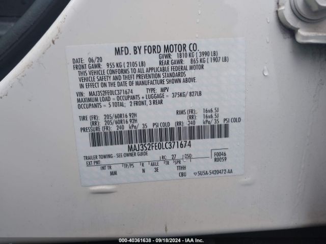 Photo 8 VIN: MAJ3S2FE0LC371674 - FORD ECOSPORT 