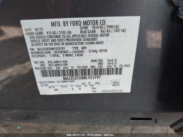 Photo 8 VIN: MAJ3S2FE0MC425797 - FORD ECOSPORT 