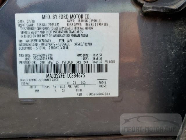 Photo 11 VIN: MAJ3S2FE1LC384675 - FORD ECOSPORT 