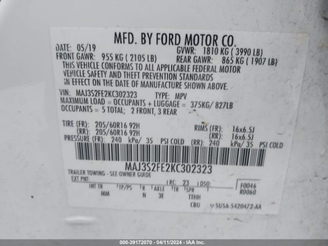 Photo 8 VIN: MAJ3S2FE2KC302323 - FORD ECOSPORT 