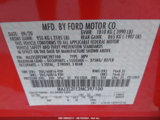 Photo 8 VIN: MAJ3S2FE2MC397100 - FORD ECOSPORT 