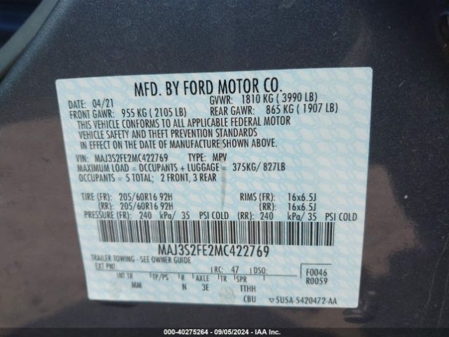 Photo 8 VIN: MAJ3S2FE2MC422769 - FORD ECOSPORT 