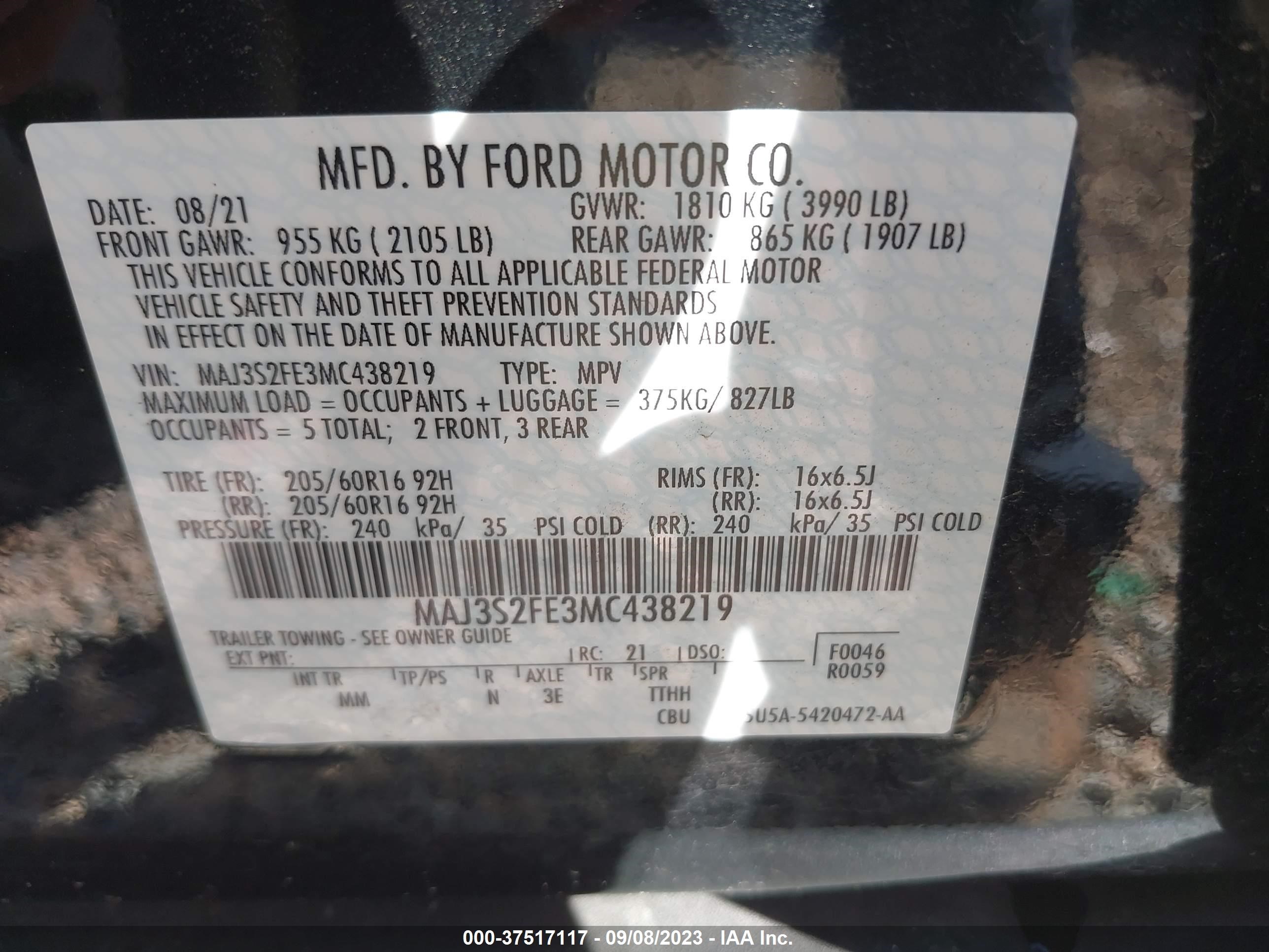 Photo 8 VIN: MAJ3S2FE3MC438219 - FORD ECOSPORT 