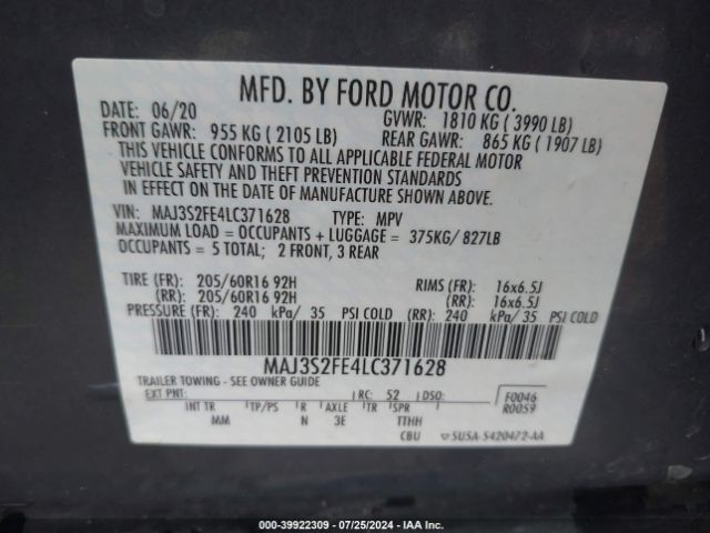 Photo 8 VIN: MAJ3S2FE4LC371628 - FORD ECOSPORT 