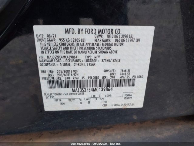 Photo 8 VIN: MAJ3S2FE4MC439864 - FORD ECOSPORT 