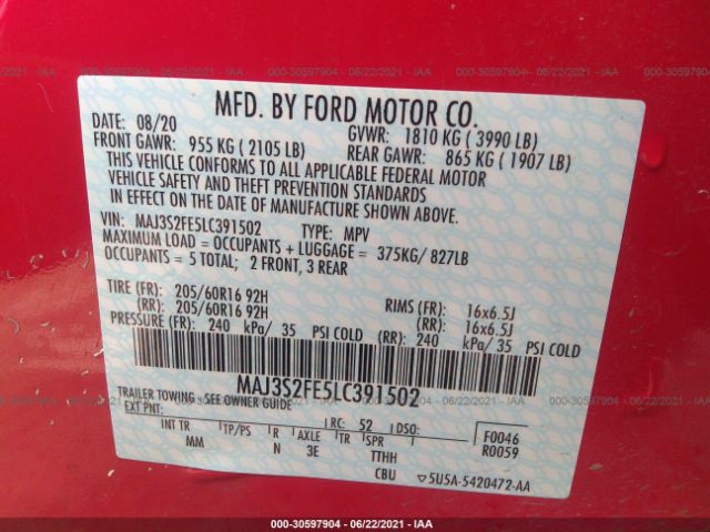 Photo 8 VIN: MAJ3S2FE5LC391502 - FORD ECOSPORT 