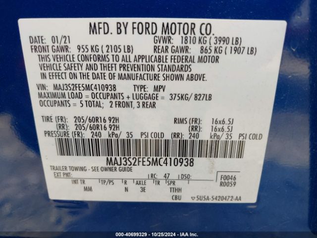 Photo 8 VIN: MAJ3S2FE5MC410938 - FORD ECOSPORT 