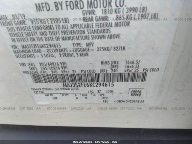 Photo 8 VIN: MAJ3S2FE6KC294615 - FORD ECOSPORT 