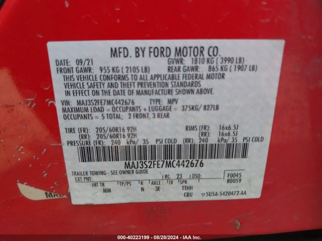 Photo 8 VIN: MAJ3S2FE7MC442676 - FORD ECOSPORT 