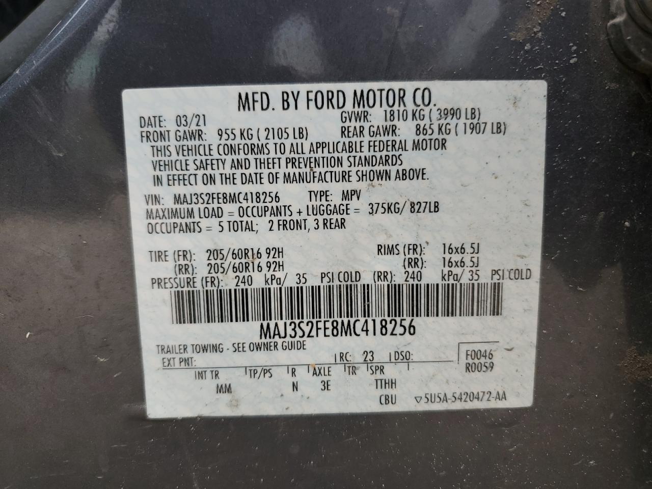 Photo 12 VIN: MAJ3S2FE8MC418256 - FORD ECOSPORT 