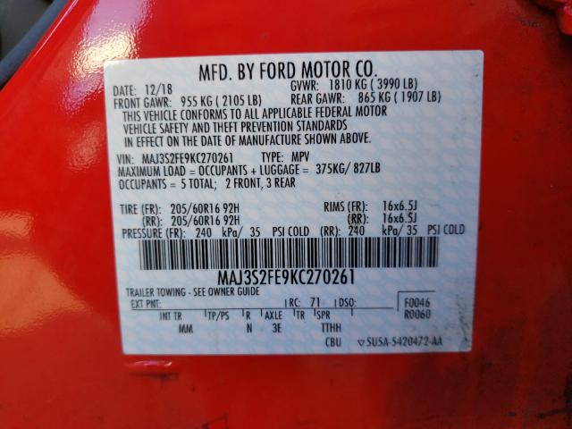 Photo 9 VIN: MAJ3S2FE9KC270261 - FORD ECOSPORT S 