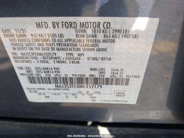 Photo 8 VIN: MAJ3S2FEXMC452179 - FORD ECOSPORT 