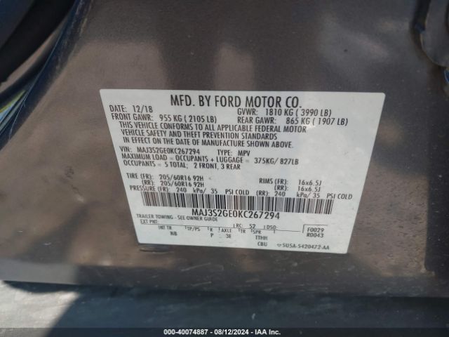 Photo 8 VIN: MAJ3S2GE0KC267294 - FORD ECOSPORT 