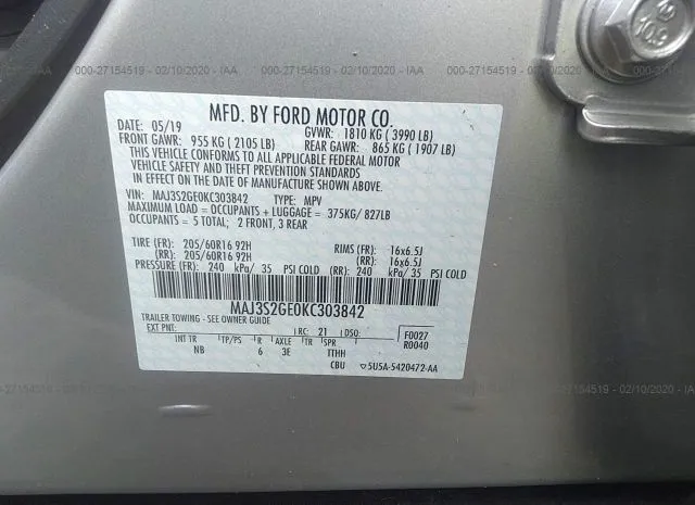 Photo 8 VIN: MAJ3S2GE0KC303842 - FORD ECOSPORT 