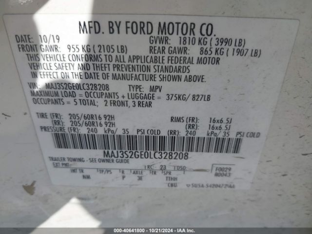 Photo 8 VIN: MAJ3S2GE0LC328208 - FORD ECOSPORT 