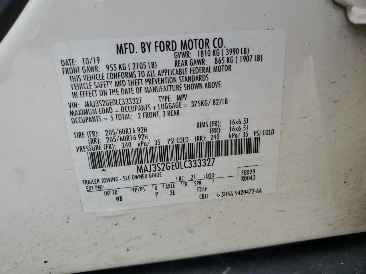 Photo 12 VIN: MAJ3S2GE0LC333327 - FORD ECOSPORT 