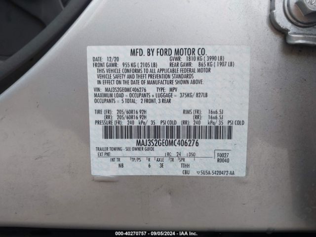 Photo 8 VIN: MAJ3S2GE0MC406276 - FORD ECOSPORT 