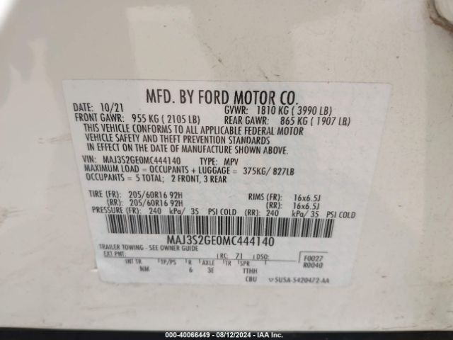 Photo 8 VIN: MAJ3S2GE0MC444140 - FORD ECOSPORT 