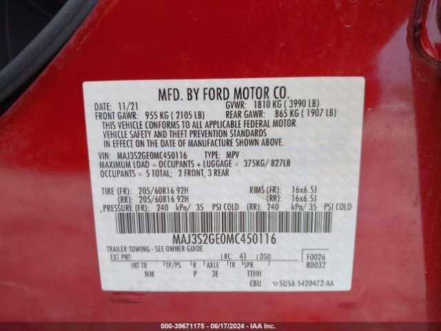 Photo 8 VIN: MAJ3S2GE0MC450116 - FORD ECOSPORT 