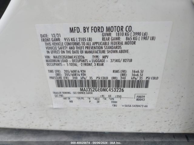 Photo 8 VIN: MAJ3S2GE0MC453226 - FORD ECOSPORT 