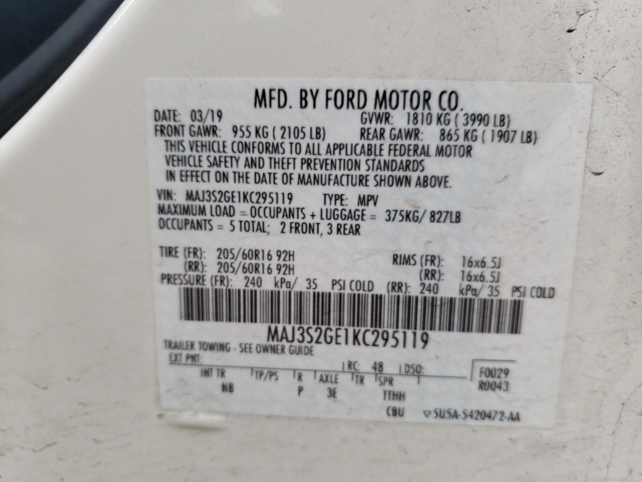 Photo 12 VIN: MAJ3S2GE1KC295119 - FORD ECOSPORT 