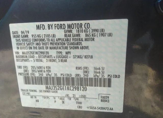 Photo 8 VIN: MAJ3S2GE1KC298120 - FORD ECOSPORT 