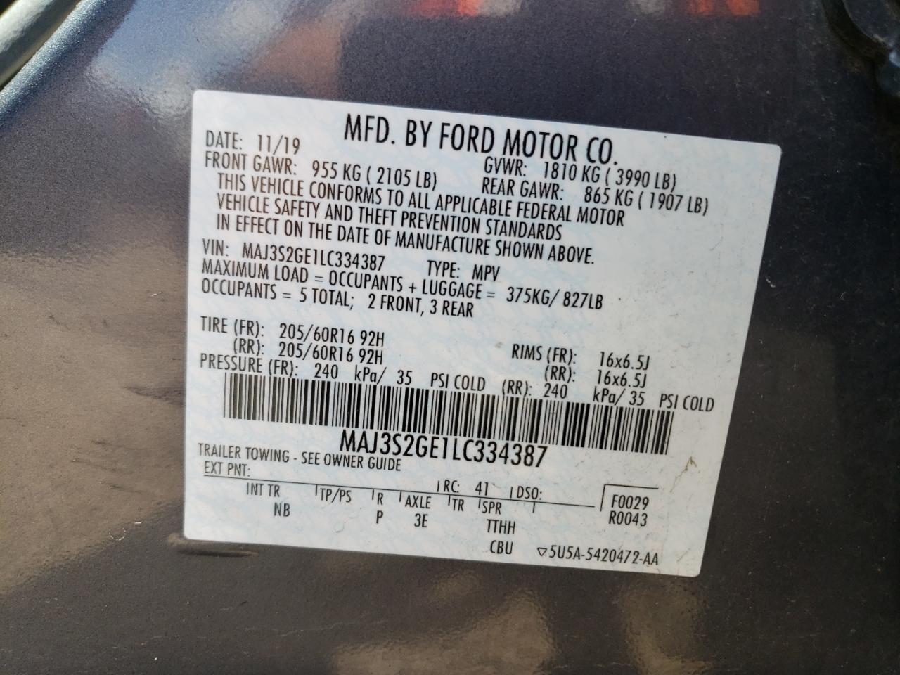 Photo 12 VIN: MAJ3S2GE1LC334387 - FORD ECOSPORT 