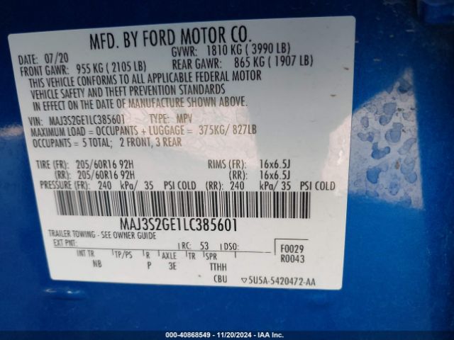 Photo 8 VIN: MAJ3S2GE1LC385601 - FORD ECOSPORT 