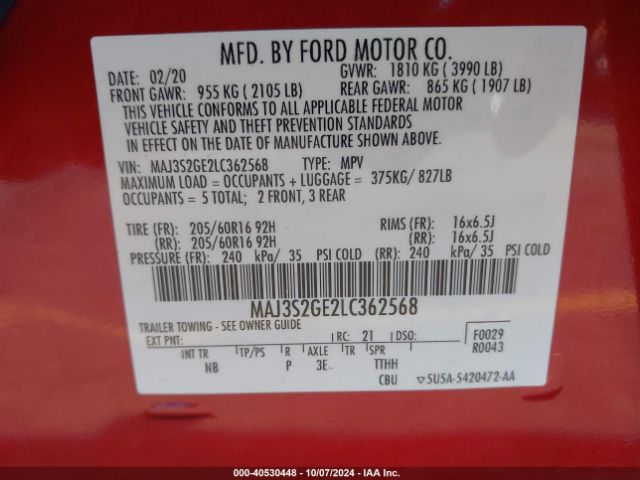 Photo 8 VIN: MAJ3S2GE2LC362568 - FORD ECOSPORT 