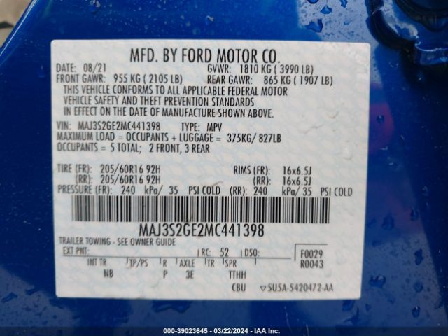 Photo 8 VIN: MAJ3S2GE2MC441398 - FORD ECOSPORT 