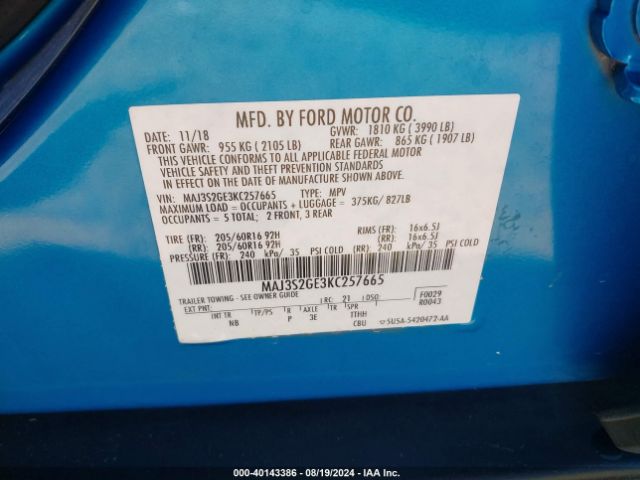 Photo 8 VIN: MAJ3S2GE3KC257665 - FORD ECOSPORT 