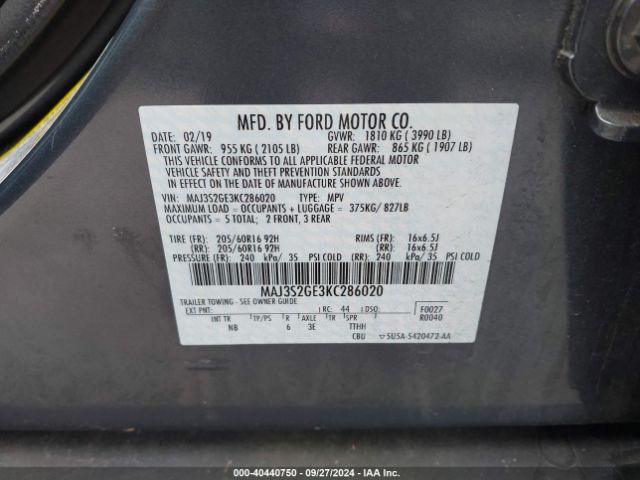 Photo 8 VIN: MAJ3S2GE3KC286020 - FORD ECOSPORT 