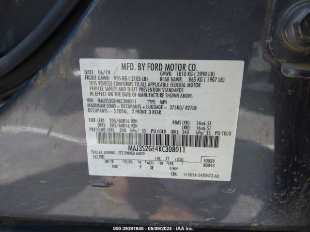 Photo 8 VIN: MAJ3S2GE4KC308011 - FORD ECOSPORT 