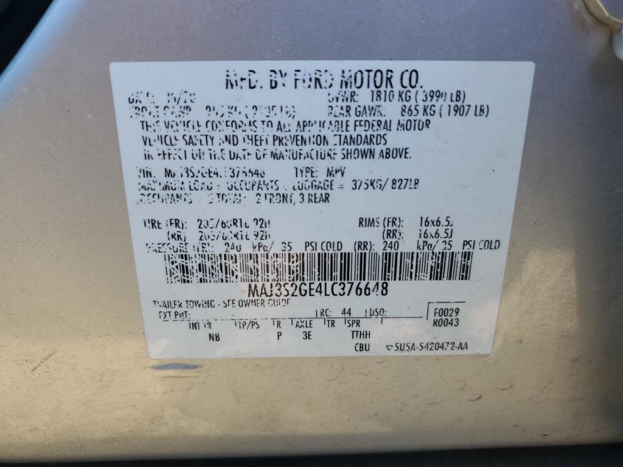 Photo 11 VIN: MAJ3S2GE4LC376648 - FORD ECOSPORT 