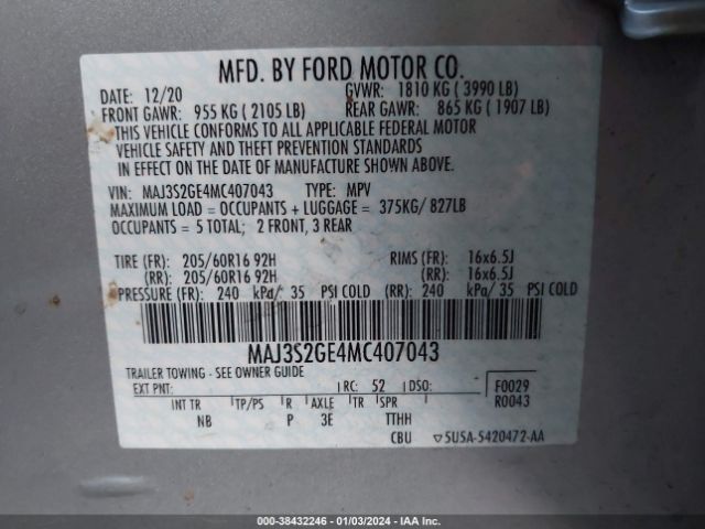 Photo 8 VIN: MAJ3S2GE4MC407043 - FORD ECOSPORT 