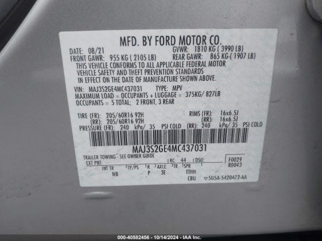 Photo 8 VIN: MAJ3S2GE4MC437031 - FORD ECOSPORT 