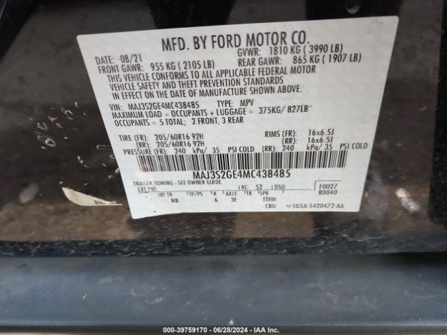 Photo 8 VIN: MAJ3S2GE4MC438485 - FORD ECOSPORT 