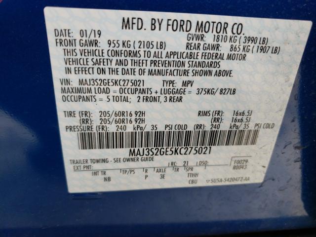 Photo 9 VIN: MAJ3S2GE5KC275021 - FORD ECOSPORT S 