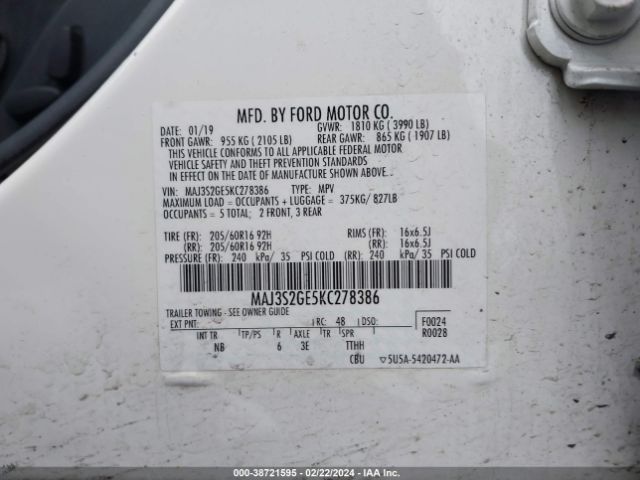 Photo 8 VIN: MAJ3S2GE5KC278386 - FORD ECOSPORT 