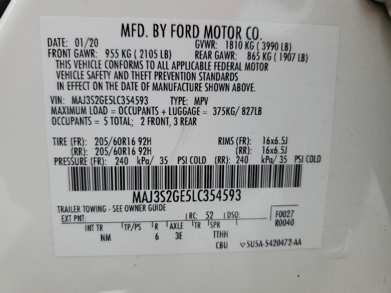 Photo 11 VIN: MAJ3S2GE5LC354593 - FORD ECOSPORT 