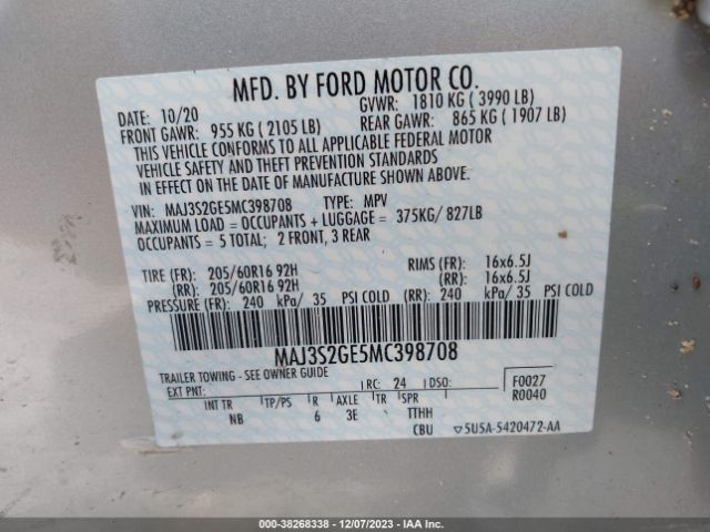 Photo 8 VIN: MAJ3S2GE5MC398708 - FORD ECOSPORT 