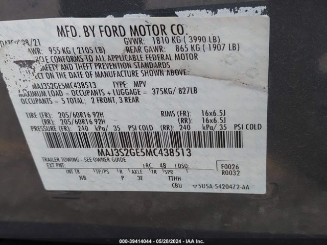 Photo 8 VIN: MAJ3S2GE5MC438513 - FORD ECOSPORT 