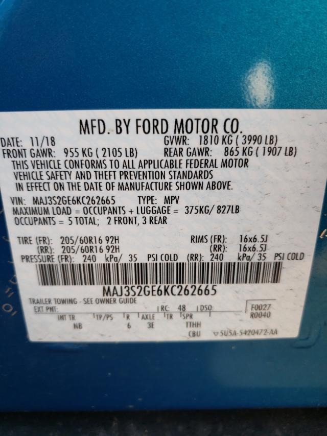 Photo 9 VIN: MAJ3S2GE6KC262665 - FORD ECOSPORT S 