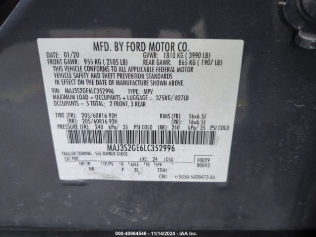 Photo 8 VIN: MAJ3S2GE6LC352996 - FORD ECOSPORT 