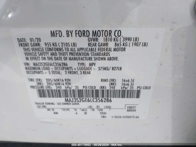 Photo 8 VIN: MAJ3S2GE6LC356286 - FORD ECOSPORT 