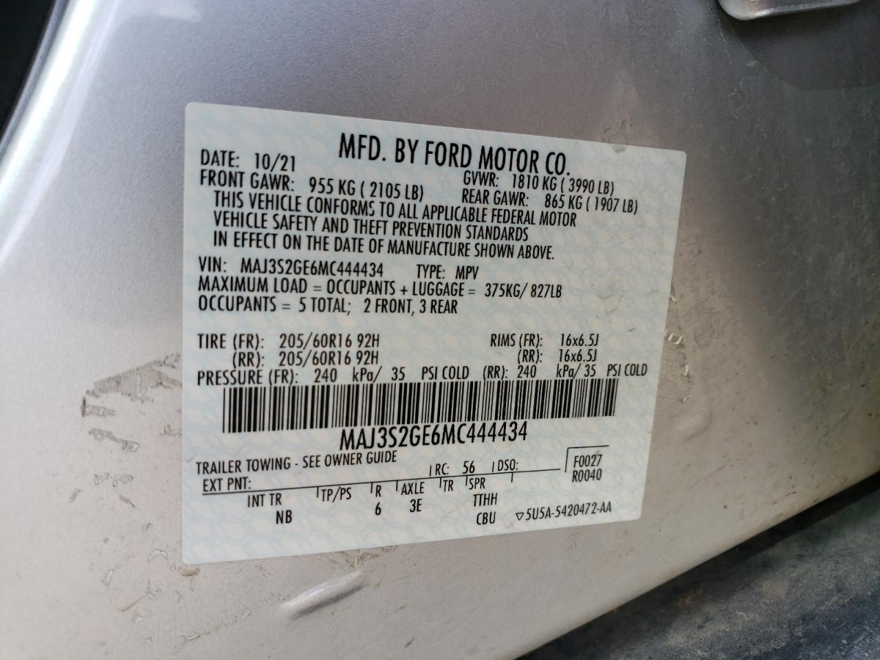 Photo 11 VIN: MAJ3S2GE6MC444434 - FORD ECOSPORT 